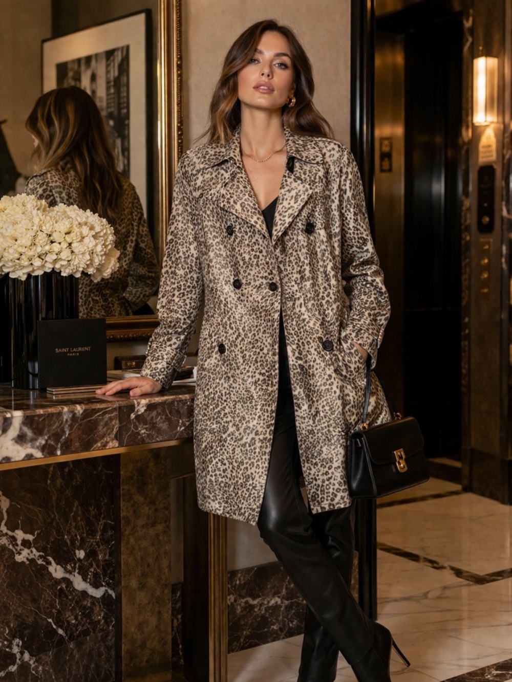 Banana Republic Mad Men Leopard Print Trench Coat Tan M Classic Old Hollywood